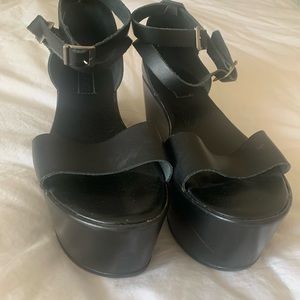 Black Leather Platform Sandals